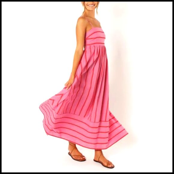 Cotton Striped Maxi Dress with Smocked Back and Spaghetti Straps - Picture 4 of 7
